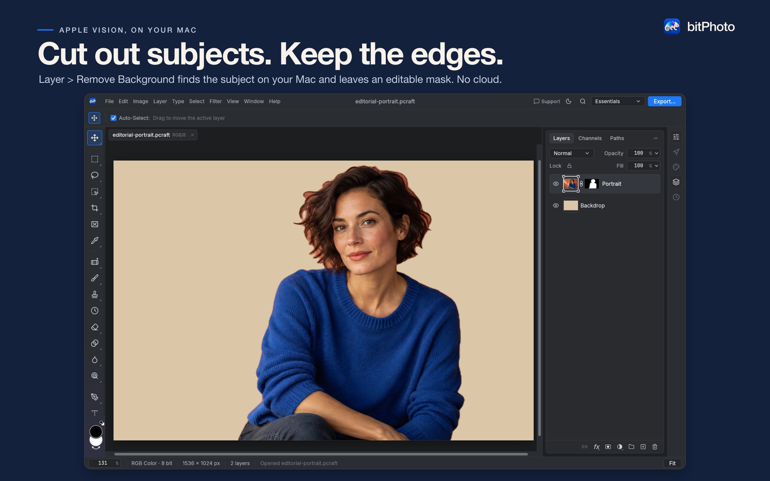 bitPhoto Focus development preview: on-device subject cutout.